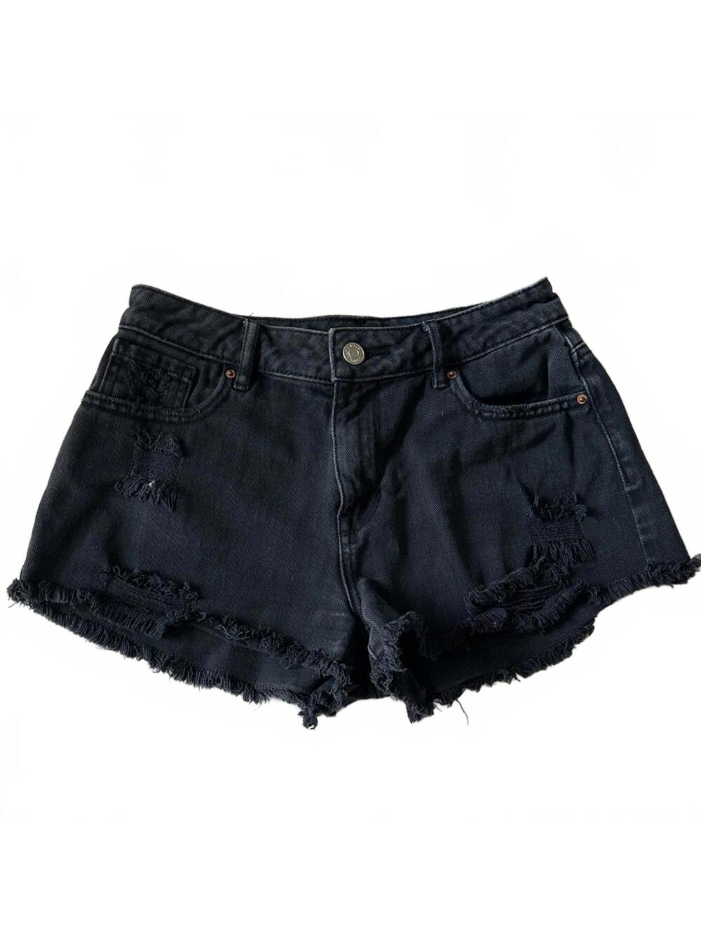 PACSUN Black Distressed Denim Shorts Size 25